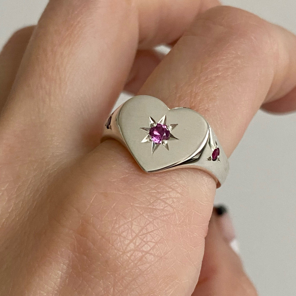 bedazzled heart ring with garnet